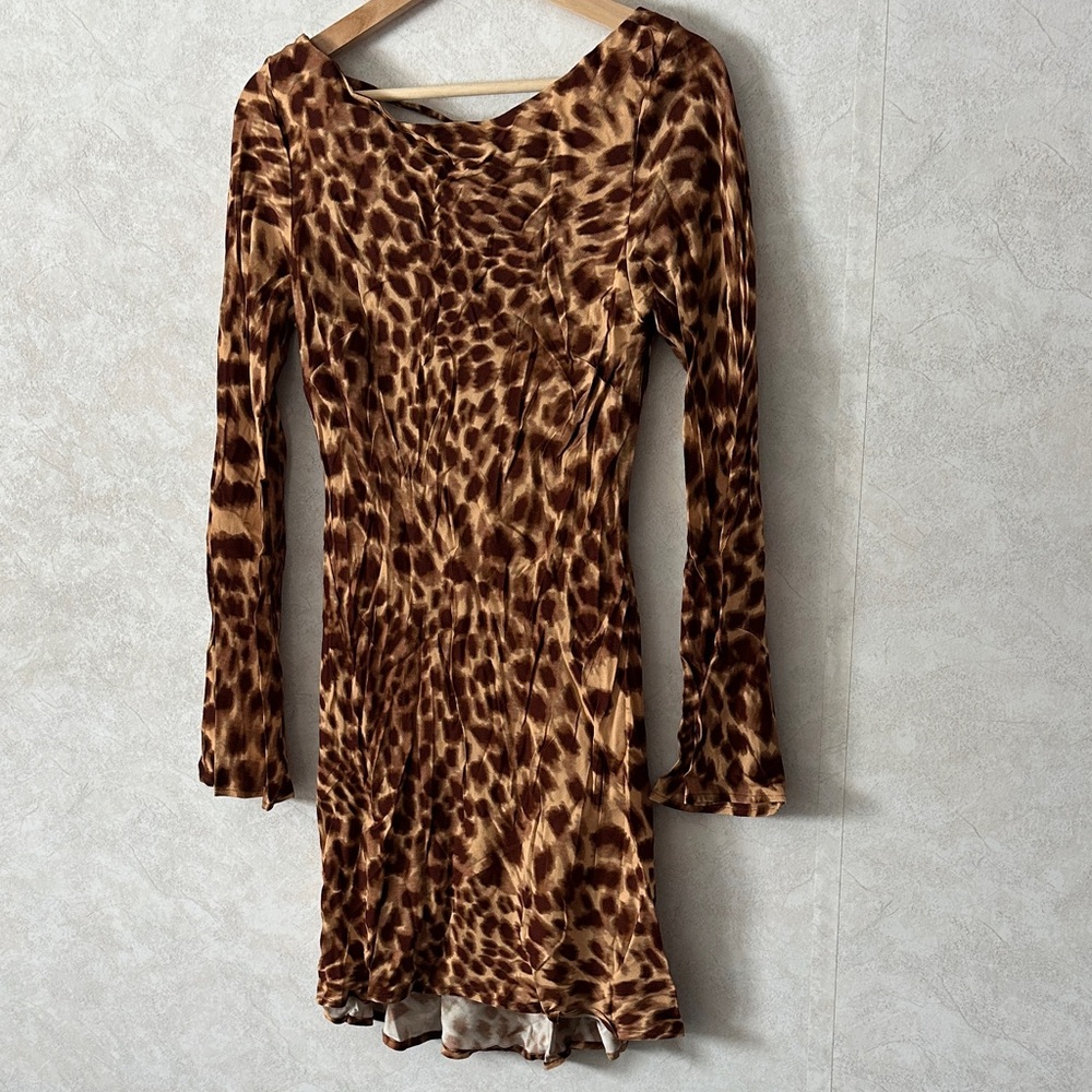 Princess Polly Brown and Tan Animal Print Long Sleeve Dress